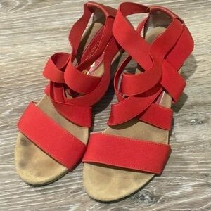 Women's Red Elastic Strappy Sandals - Fashion